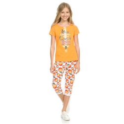 Комплект из футболки и бриджей для девочек, рост 128 см, цвет оранжевый