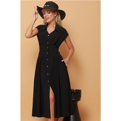 Платье-рубашка черное с воротником