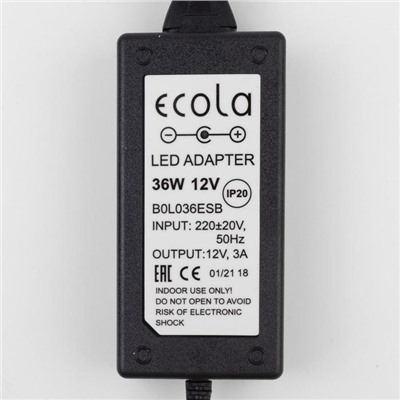 Адаптер питания для светодиодной ленты Ecola, 36 Вт, 220-12В, вилка