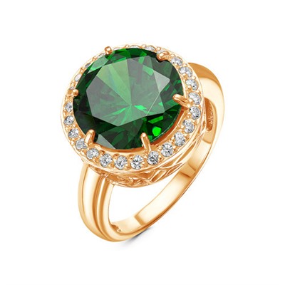 Позолоченное кольцо с фианитом цвета изумруд - 1181 - п