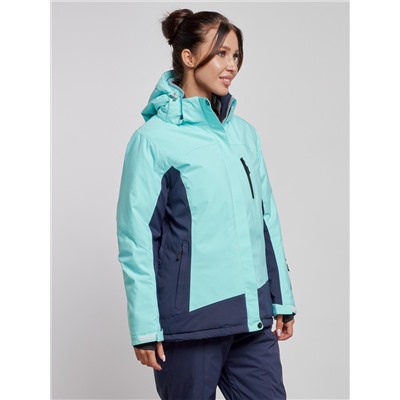 Горнолыжная куртка женская зимняя большого размера бирюзового цвета 3960Br