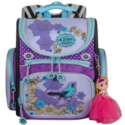 Школьный Рюкзак Across с птичкой и цветами фиолетовый ACR18-196-5