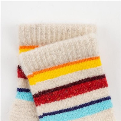 Носки детские из монгольской шерсти "Цветные полосы", цвет белый, размер 10-12 см (1)