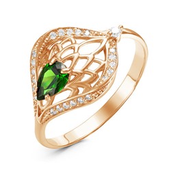 Позолоченное кольцо с фианитом зеленого цвета 095 - п