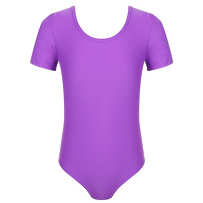 Купальник гимнастический, лайкра, короткий рукав, цвет фиолетовый, размер 28