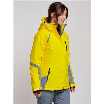 Горнолыжная куртка женская зимняя желтого цвета 2316J