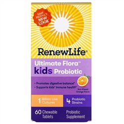 Renew Life, Ultimate Flora, пробиотик для детей, спелый апельсин, 1 млрд живых культур, 60 жевательных таблеток