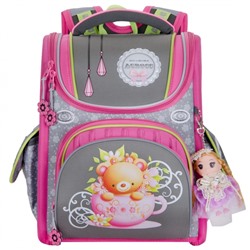 Школьный Рюкзак Across с мишкой серо-розовый ACR19-195-07
