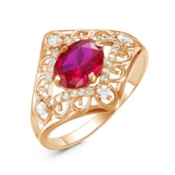 Позолоченное кольцо с фианитом цвета рубин 094 - п