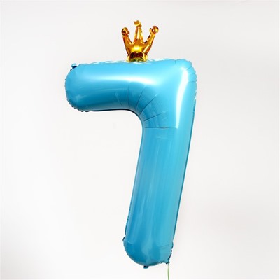 Шар фольгированный 40" «Цифра 7 с короной», цвет голубой