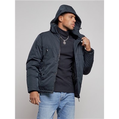 Куртка мужская зимняя с капюшоном спортивная великан темно-синего цвета 8332TS