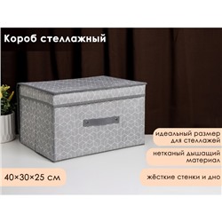 Короб стеллажный для хранения с крышкой Доляна «Фора», 40×30×25 см, цвет серый