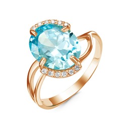 Позолоченное кольцо с фианитом голубого цвета - 024 - п