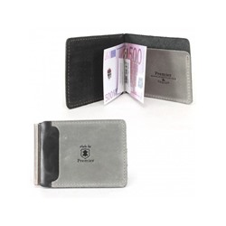 Зажим для купюр Premier-Z-933 натуральная кожа  (зажим-скрепка,  внешний карман д/карт)  черный пулл-ап/серый пулл-ап найт (30-33)  230956