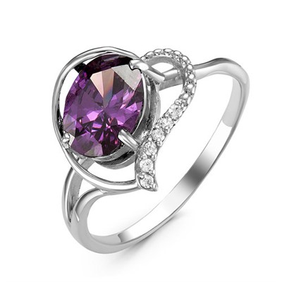 Серебряное кольцо с фианитом фиолетового цвета - 026 - распродажа
