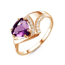 Позолоченное кольцо с фианитом фиолетового цвета 828 - п