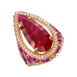 Эксклюзивное позолоченное кольцо с фианитами цвета рубин 1047 - п