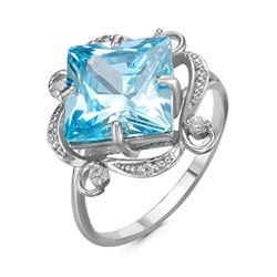 Серебряное кольцо с фианитом голубого цвета - 020 - распродажа