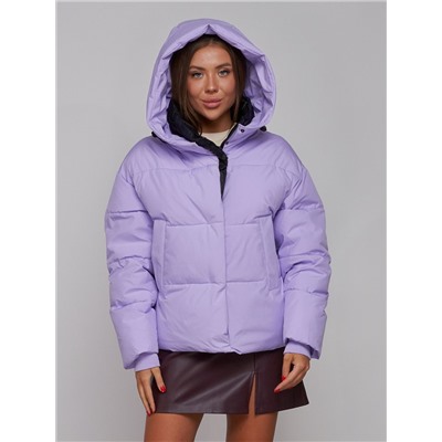 Зимняя женская куртка модная с капюшоном фиолетового цвета 52309F