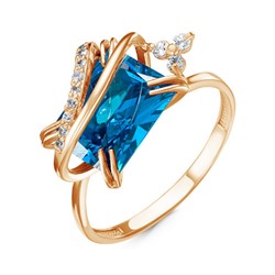Позолоченное кольцо с фианитом голубого цвета 189 - п