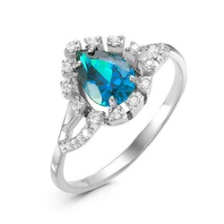 Серебряное кольцо с фианитом голубого цвета - 021 - распродажа
