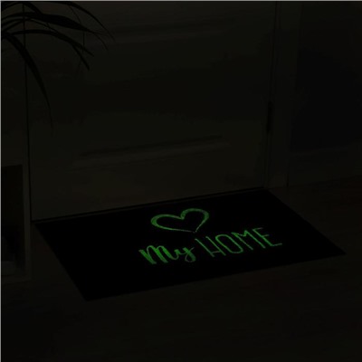 Коврик влаговпитывающий придверный светящийся в темноте Доляна «Мой дом», 50×80 см, цвет чёрный