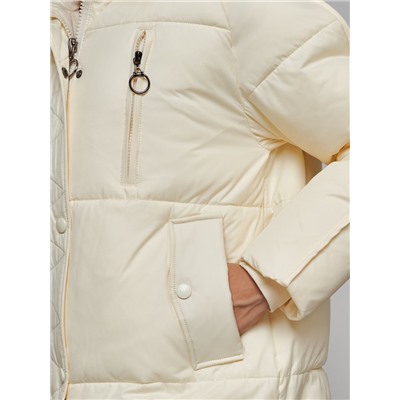 Зимняя женская куртка модная с капюшоном бежевого цвета 52308B