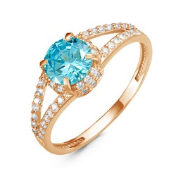 Позолоченное кольцо с фианитом голубого цвета 191 - п