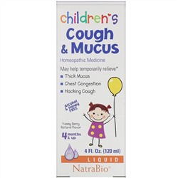 NatraBio, Children's Cough & Mucus, без спирта, натуральный ягодный вкус, от 4 месяцев, 120 мл (4 жидк. унции)