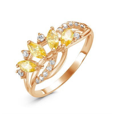 Позолоченное кольцо с фианитами желтого цвета 004 - п