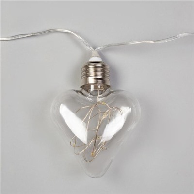 Гирлянда "Нить" 3 м с насадками “Лампочки сердца", IP20, прозрачная нить, 80 LED, свечение тёплое белое, фиксинг, 12 В