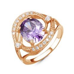 Позолоченное кольцо с фианитом фиолетового цвета  377 - п
