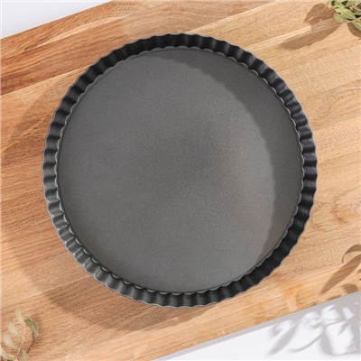 Форма для выпечки Доляна «Жаклин. Рифлёный круг», 21×2,5 см, съёмное дно, антипригарное покрытие, цвет чёрный