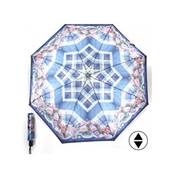 Зонт женский ТриСлона-880/L 3880,  R=55см,  суперавт;  8спиц,  3слож,  синий  (клетка и цветы)  234969