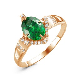 Позолоченное кольцо с фианитом зеленого цвета 088 - п
