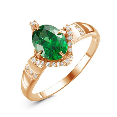 Позолоченное кольцо с фианитом зеленого цвета 088 - п
