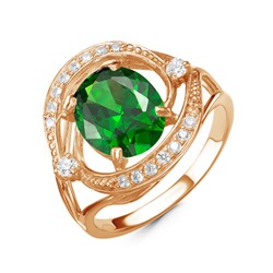 Позолоченное кольцо с фианитом зеленого цвета  377 - п