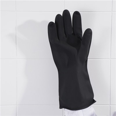 Перчатки хозяйственные резиновые Доляна, размер L, защитные, химически стойкие, 100 гр, цвет чёрный