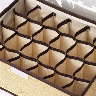 Органайзер для хранения белья с прозрачной крышкой Доляна «Тео», 24 отделений, 32×23×12 см, цвет бежево-коричневый