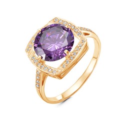 Позолоченное кольцо с фиолетовым фианитом  - 1183 - п