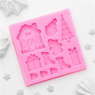 Молд «Новогодние элементы», d=7,5 см, цвет розовый