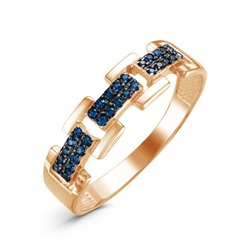 Позолоченное кольцо с фианитами синего цвета  081 - п