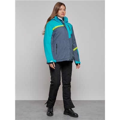 Горнолыжная куртка женская зимняя большого размера голубого цвета 2282-1Gl