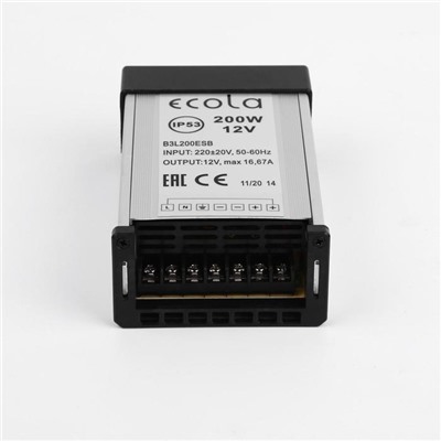 Блок питания для светодиодной ленты Ecola, 200 Вт, 220-12 В, IP53