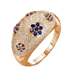 Позолоченное кольцо из коллекции "Russo" с фианитами синего цвета - 1011- п