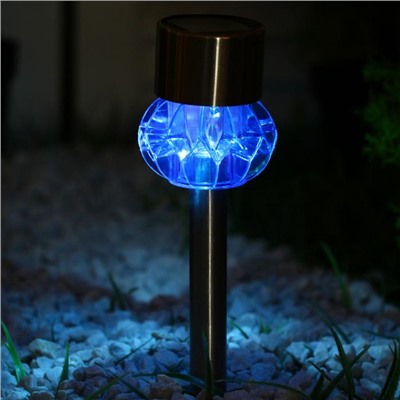 Фонарь садовый на солнечной батарее "Узор грани" 35 см, d-6 см, 1 led, металл, синий