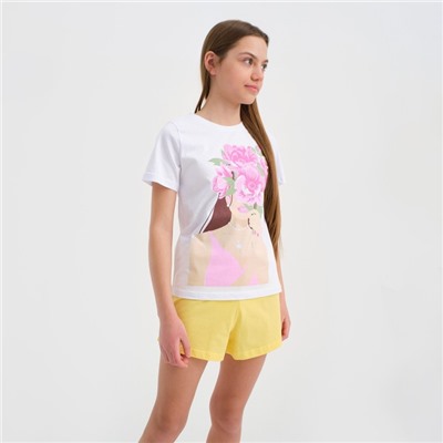 Пижама детская для девочки KAFTAN "Selfie", рост 146-152, белый/желтый