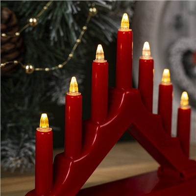 Фигура пластик"Горка рождественская красная", 7 свечей LED, (АА*2 шт.не в компл.), ТЁПЛОЕ БЕЛОЕ