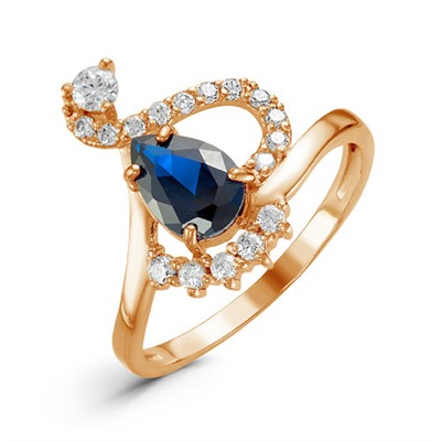 Позолоченное кольцо с фианитом синего цвета 035 - п