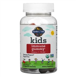 Garden of Life, детские жевательные таблетки для поддержки иммунитета, с витаминами C, D и цинком, вишня, 60 вегетарианских жевательных таблеток